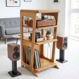 Mid Century Record Player Stand, Plywood Turntable Stand With Vinyl Storage, Handmade UK Audio Furniture - thumbnail 2