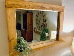 Large Rustic Wooden Mirror - Handmade Waxed Frame With Shelf Modern Farmhouse Style
