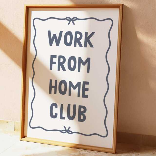 Work From Home Club Print, Cute Office Wall Art Navy Blue & White Decor - image 1