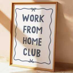Work From Home Club Print, Cute Office Wall Art Navy Blue & White Decor - thumbnail 1