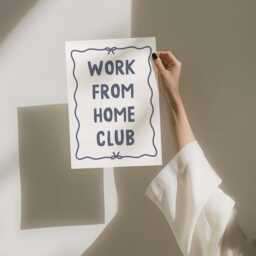 Work From Home Club Print, Cute Office Wall Art Navy Blue & White Decor - thumbnail 3