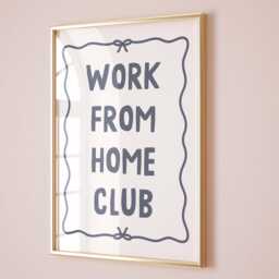 Work From Home Club Print, Cute Office Wall Art Navy Blue & White Decor - thumbnail 2