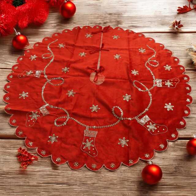 Red Christmas Tree Skirt 48 Inch Velvet Handmade Embraided Tree Skirt Decorations Gift - image 1
