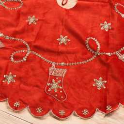 Red Christmas Tree Skirt 48 Inch Velvet Handmade Embraided Tree Skirt Decorations Gift - thumbnail 2
