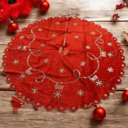 Red Christmas Tree Skirt 48 Inch Velvet Handmade Embraided Tree Skirt Decorations Gift - thumbnail 1
