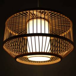 Natural Bamboo Pendant Light White Parchment Lampshade - thumbnail 3