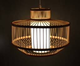 Natural Bamboo Pendant Light White Parchment Lampshade - thumbnail 1