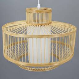 Natural Bamboo Pendant Light White Parchment Lampshade - thumbnail 2