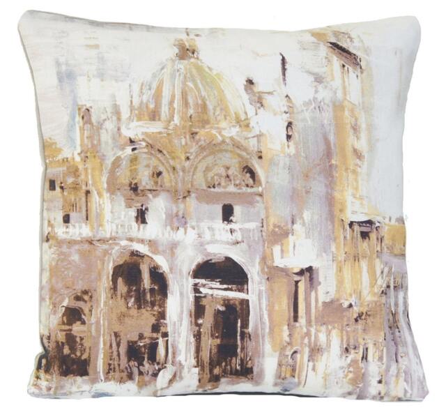 Venice Buildings Cushion Cover Printed Yellow Tobacco Colors 16 In - image 1