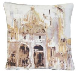 Venice Buildings Cushion Cover Printed Yellow Tobacco Colors 16 In - thumbnail 1