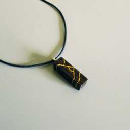 Kintsugi Bog Oak Bar Necklace Gold Inlay, 5Th Anniversary Gift - thumbnail 2