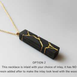 Kintsugi Bog Oak Bar Necklace Gold Inlay, 5Th Anniversary Gift - thumbnail 3