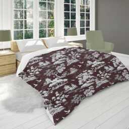 Dark Burgundy Chinoiserie Comforter, Eclectic Maximalist Bedding, Japandi Moody Bedding For Elegant Bedroom Decor #100 - thumbnail 2