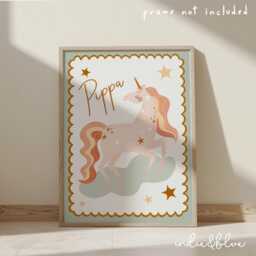 Personalised Unicorn Name Print, Peach Pink & Green, Poster, Girl Nursery Decor, Teen Tween Bedroom Fairytale Decor - thumbnail 2