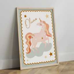 Personalised Unicorn Name Print, Peach Pink & Green, Poster, Girl Nursery Decor, Teen Tween Bedroom Fairytale Decor - thumbnail 3