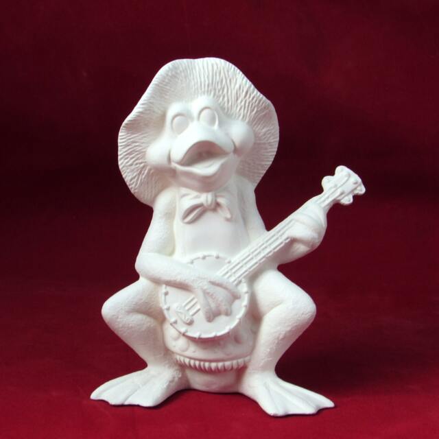 Ceramic Ready-To-Paint Frog Banjo Player - 5.75 Inch Bisque Garden Figurine - image 1