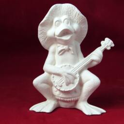 Ceramic Ready-To-Paint Frog Banjo Player - 5.75 Inch Bisque Garden Figurine - thumbnail 2
