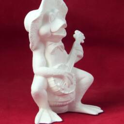 Ceramic Ready-To-Paint Frog Banjo Player - 5.75 Inch Bisque Garden Figurine - thumbnail 4