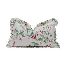 Colefax & Fowler - Fuchsia Chintz Pink/Green Floral Cushion, Designer Ruffle Fringe, English Country House, Cottagecore