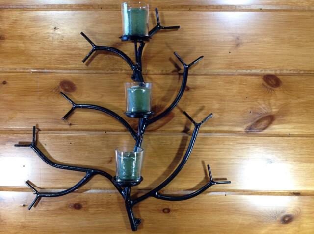 Triple Votive Candle Wall Sconce , Branch Style One Of A Kind Art - image 1