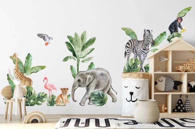 Kids Wall Decal Peel & Stick Cute Safari Animals Sticker - image 1