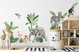 Kids Wall Decal Peel & Stick Cute Safari Animals Sticker - thumbnail 1