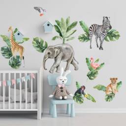 Kids Wall Decal Peel & Stick Cute Safari Animals Sticker - thumbnail 2