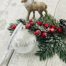 Personalised Christmas Bauble Memorial Bauble, Feathers Ornament, White Feathers Decoration - thumbnail 2