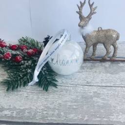Personalised Christmas Bauble Memorial Bauble, Feathers Ornament, White Feathers Decoration - thumbnail 3