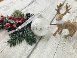 Personalised Christmas Bauble Memorial Bauble, Feathers Ornament, White Feathers Decoration