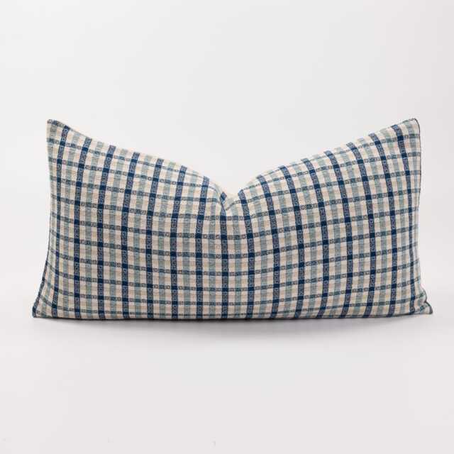 Blue Gingham Plaid Cotton Throw Pillow Cover, Bamboo Reverse - image 1
