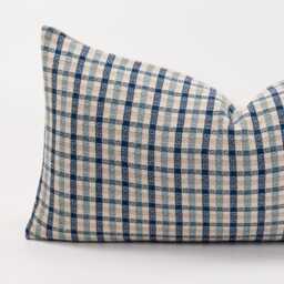 Blue Gingham Plaid Cotton Throw Pillow Cover, Bamboo Reverse - thumbnail 2