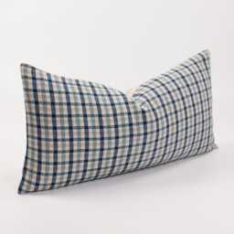 Blue Gingham Plaid Cotton Throw Pillow Cover, Bamboo Reverse - thumbnail 3