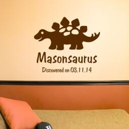 stegosaurus Wall Decal, Personalized Dinosaur Vinyl Boys Name Monogram, Dino Nursery Decals, Bedroom Decor - thumbnail 1