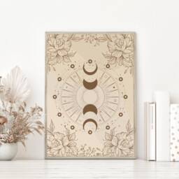 Moon Phase Lunar Print, Celestial Boho Poster, Sun & Moon, Bohemian Home Decor, Aesthetic Room, Astrology, Floral UK A5, A4, A3 - thumbnail 2
