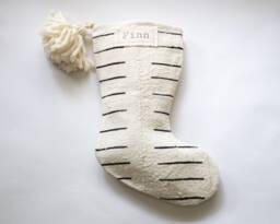 Minimalist Christmas Stocking Personalized, White Mudcloth Stocking, Unique Stockings With Custom Nametags, & Black Xmas Decor