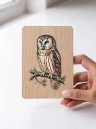 Boreal Owl Art Print - Vintage Tengmalm's Forest Wall Pine Wooden Postcard - thumbnail 1