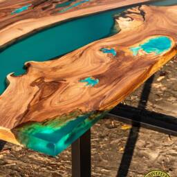 Turquoise Resin Dining Table With Glowing Inlay - thumbnail 3