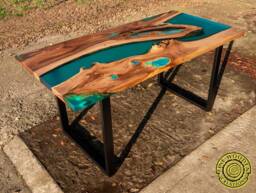 Turquoise Resin Dining Table With Glowing Inlay - thumbnail 1