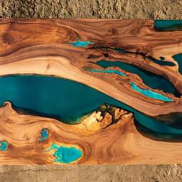 Turquoise Resin Dining Table With Glowing Inlay - thumbnail 2