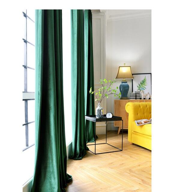 Pair Of Emerald Green Velvet Curtains, Bedroom Living Room Custom Curtains - image 1