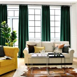 Pair Of Emerald Green Velvet Curtains, Bedroom Living Room Custom Curtains - thumbnail 3