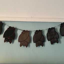 Fabric Embroidered Wall Hanging. Halloween Hanging Bats Decoration. Bunting - thumbnail 2