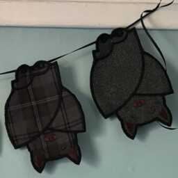 Fabric Embroidered Wall Hanging. Halloween Hanging Bats Decoration. Bunting - thumbnail 3