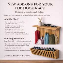 Flip Down Oak Piano Hook Rack Wall Mounted Coat, Hat, Towel Hanger - thumbnail 4