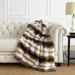 Italian Wolf Faux Fur Throw, Striped Plush Blanket - thumbnail 1