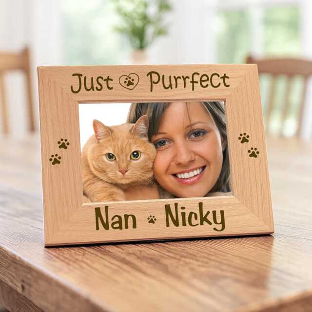 Personalized Cat Picture Frame, Custom Pet Lover Gift For Women, Engraved Wooden Photo Display, Purrfect Kitten Keepsake - image 1