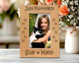 Cat Picture Frame Custom Pet Lover Grandma Gift Purrfect Kittens Engraved Paw Print Wooden Photo Display For Women - thumbnail 1
