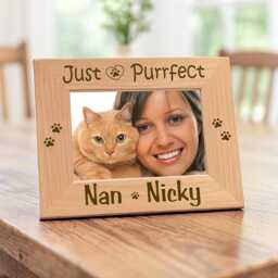 Personalized Cat Picture Frame, Custom Pet Lover Gift For Women, Engraved Wooden Photo Display, Purrfect Kitten Keepsake