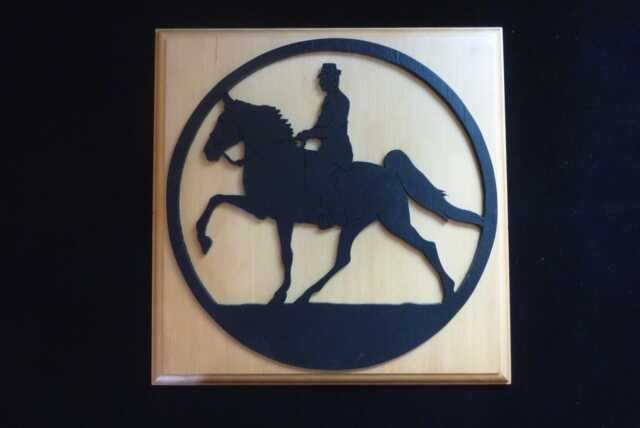 Two Horse & Rider Wall Hangings, One Female, Male - Equestrian Art Handcrafted Wooden - image 1